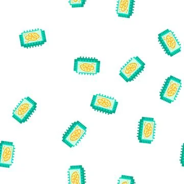 Brain microchip artificial intelligence isometric icon seamless pattern Stock Illustration