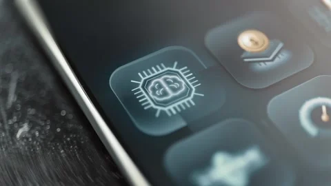 Brain microchip icon on selected tile Stock Footage 344850852