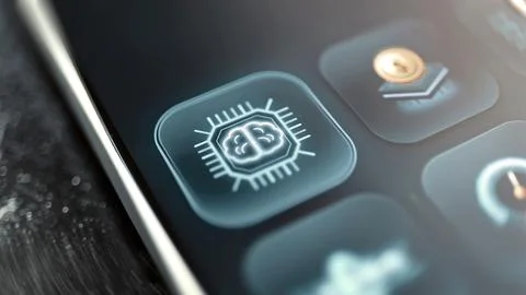 Brain microchip icon on selected tile Stock Photos