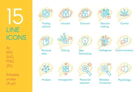 Brain mind function collection icon set vector Stock Illustration