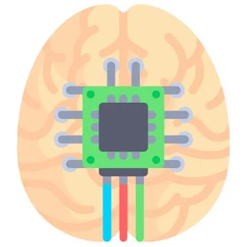 Brain mind half computer artificial tech cyborg  illustration chip Stock Illustration