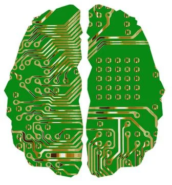 Brain mind half computer artificial tech cyborg  illustration green 스톡 일러스트