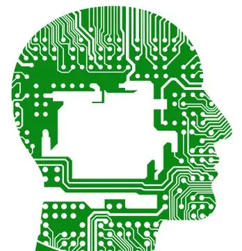 Brain mind half computer artificial tech cyborg  illustration green chip Stock Illustration