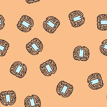 Brain mindful app mindful tech vector seamless pattern Illustrazione stock