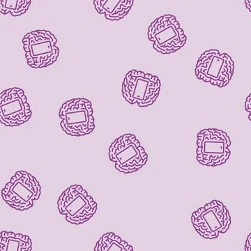 Brain mindful app mindful tech line seamless pattern Illustrazione stock