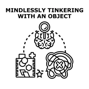 Brain mindlessly tinkering object causing confusion problem 스톡 일러스트