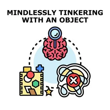 Brain mindlessly tinkering object causing confusion problem Stock Illustration