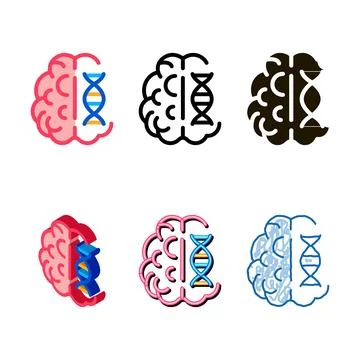 Brain molecule icon vector outline mix Stock Illustration