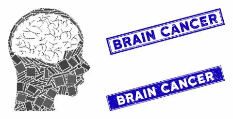 Brain Mosaic and Distress Rectangle Watermarks Stock Illustration