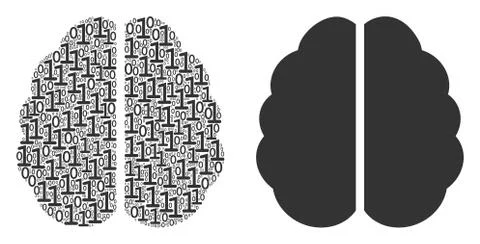 Brain Mosaic of Binary Digits 스톡 일러스트