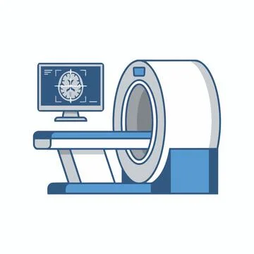 Brain mri scanning machine diagnostic medical equipment icon with diagnostic Stock-Illustration