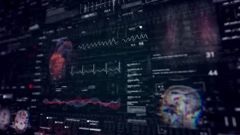 Brain MRI x ray Scan.Heard rate monitor. Healthcare.Medical HUD monitoring Stock-Footage 253586794