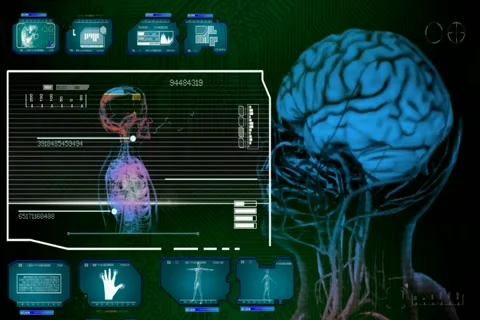 Brain - Multi Interface Scan - blue 01 Stock Footage 68611525