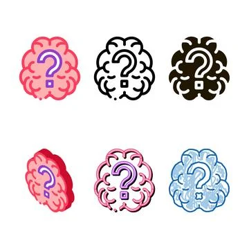 Brain multistyle and question mark icon outline Stock Illustration