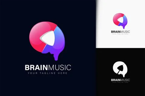 Brain music logo design with gradient Stock Illustration