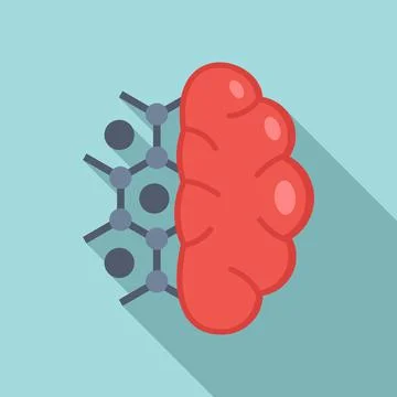Brain nanotechnology icon, flat style Stock Illustration
