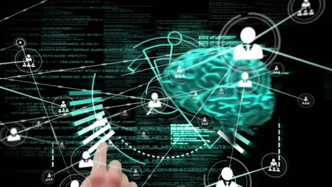 Brain with network connections and data processing animation over digital Stock Footage 304479017