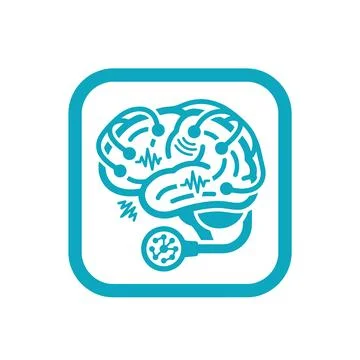 Brain with neural network and brainwave signals on white background. Stock Illustration