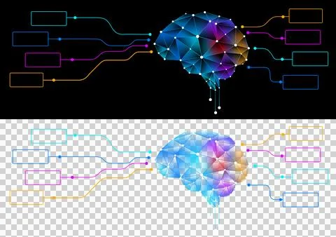 Brain neural network technology illustration featuring a colorful interconnected Stock Illustration