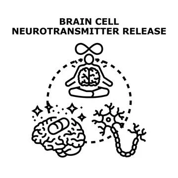 Brain neuron communicating with neurotransmitters and human balance Stock Illustration