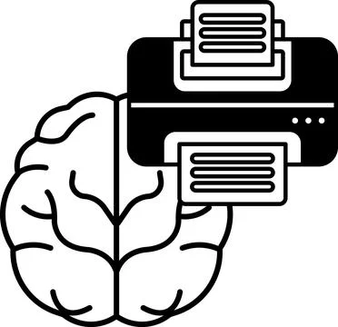 A brain is next to a printer Illustrazione stock