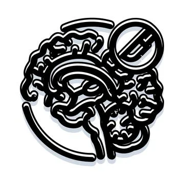Brain with no mind reading or thought control sign Stock Illustration