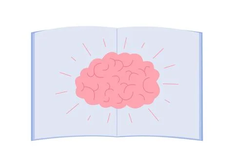 Brain with open book, notebook. Knowledge is power. School education and know Illustrazione stock