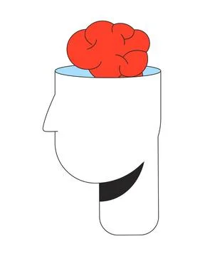 Brain out human head flat line color vector concept Stock-Illustration
