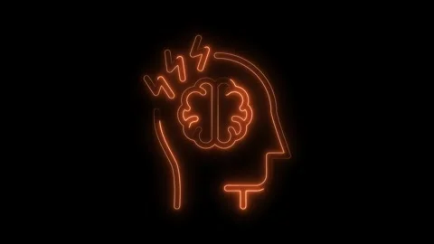 Brain outline with headaches neon style on black background represents ment.. Stock Footage 309292559