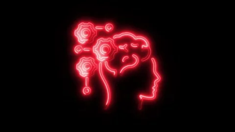 Brain Outline Icon in HD Video Neon Animation Video stock 304507500