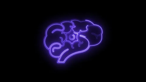 Brain outline shape with neon glow animated on black background modern tech.. Stock Footage 312331052