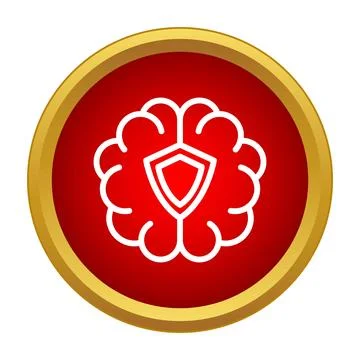 Brain outline with shield icon in red circle Stock Illustration