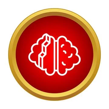 Brain outline symbol in a circular red and gold frame Stock Illustration