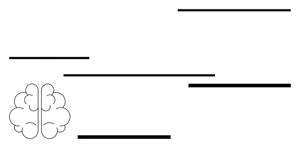 Brain with overlapping horizontal lines conveys ideas, thought flow, creativi Illustrazione stock
