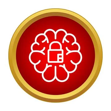 Brain with padlock inside red circle icon Stock Illustration