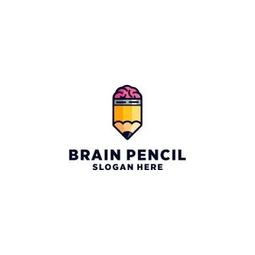 Brain Pencil Logo Design Vector	template Stock Illustration