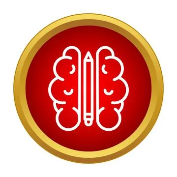 Brain with pencil representing creativity and learning icon Stock Illustration