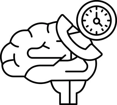 Brain with a phone on it and a clock on the right side Illustrazione stock