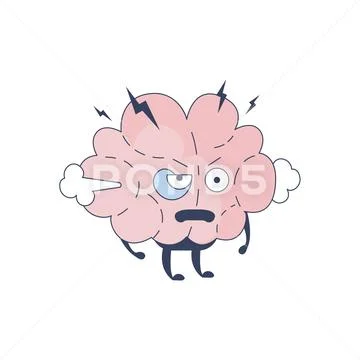 Brain Pissed Off Comic Character Representing Intellect And Intellectual Stock Illustration