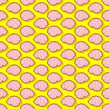 Brain pixel art pattern seamless 8 bit. Brains pixelated background. vector t Illustrazione stock