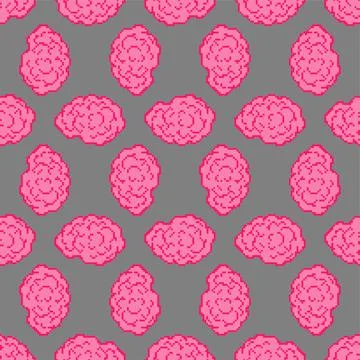 Brain pixel art pattern seamless 8 bit. Brains pixelated background. vector t Stock Illustration