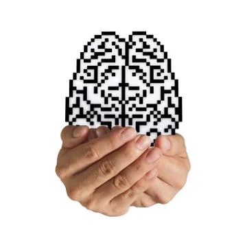 Brain pixel icon sign Stock Illustration