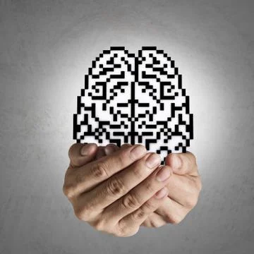 Brain pixel icon sign Stock Illustration