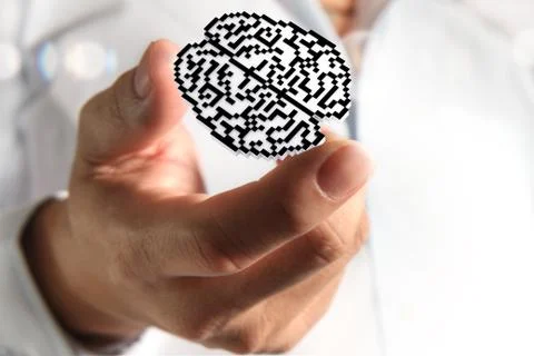 Brain pixel icon sign Stock Illustration