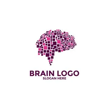 Brain Pixel Logo design vector template.Think idea concept.Brain storm powe.. Stock Illustration