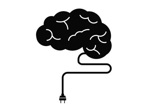 Brain with plug icon over white background, silhouette style, vector illust.. Stockillustratie