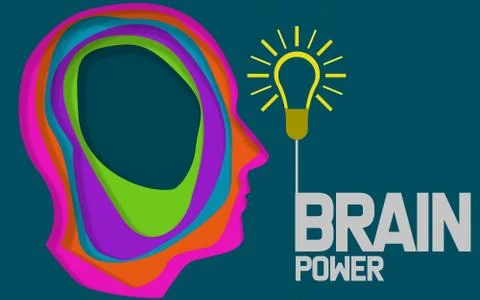 Brain power, human head with light bulb Ilustração Stock