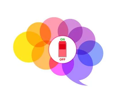 Brain power switch, turned on working fine, awake. Illustrazione stock