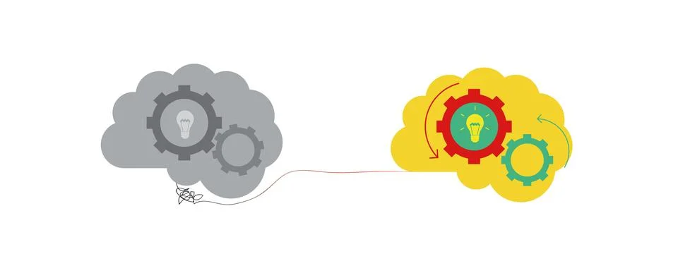 Brain power switch, turned on working fine, awake. Illustrazione stock