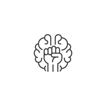 Brain power, willpower, strong mind concept, raised hand fish with brain. V.. Stock Illustration